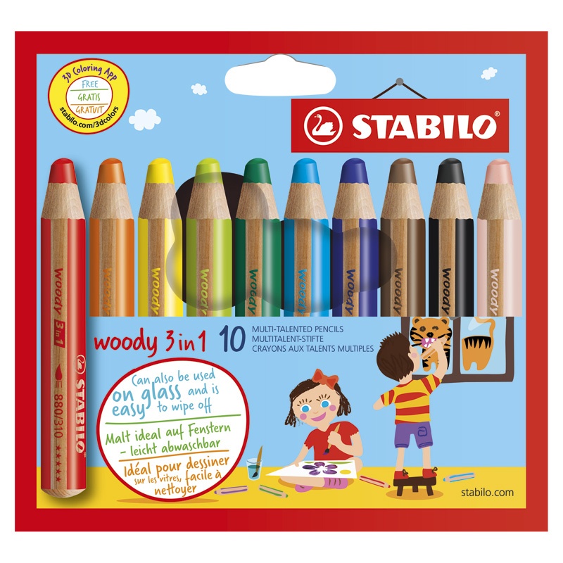 Stabilo Woody 3-in-1 Coloring Pencils 10-set